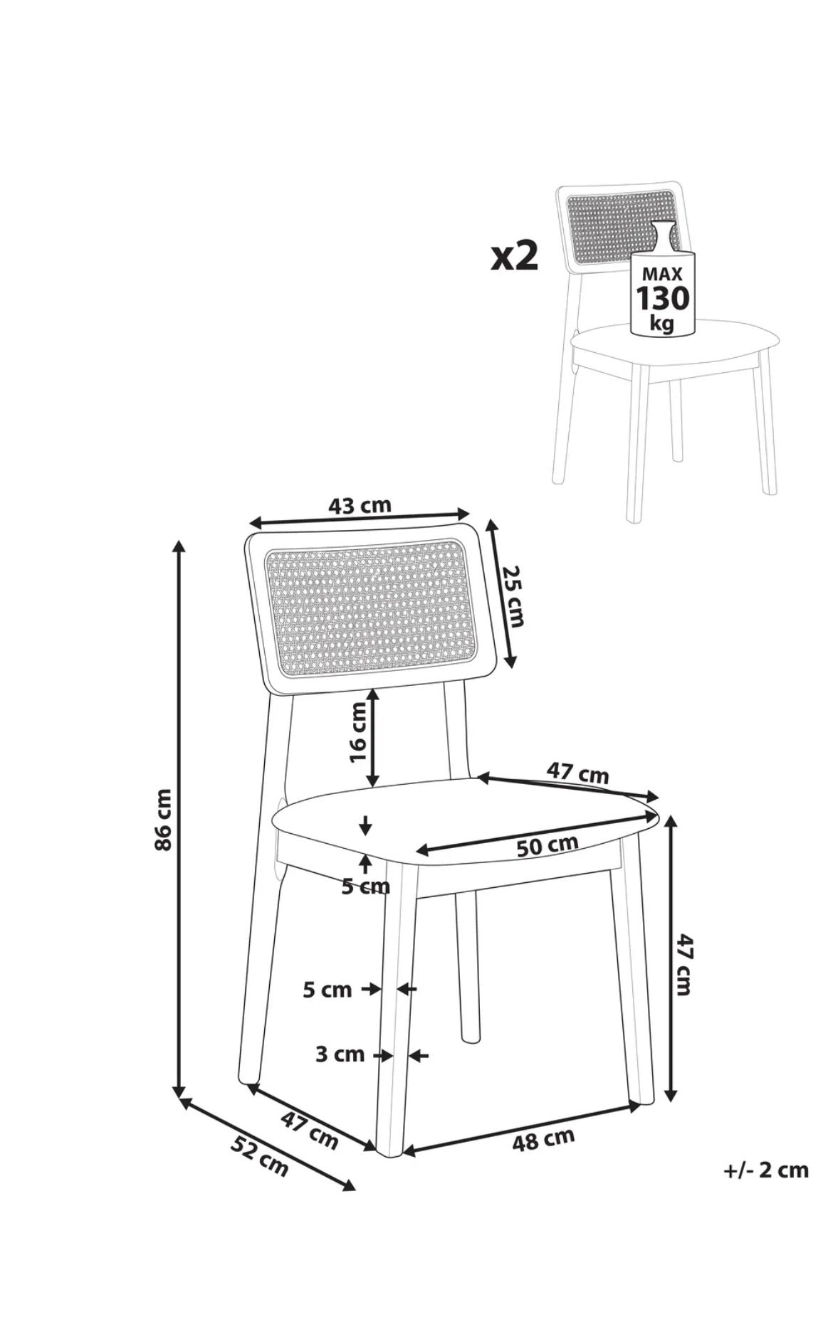 2 Set dining cane chairs — In the room