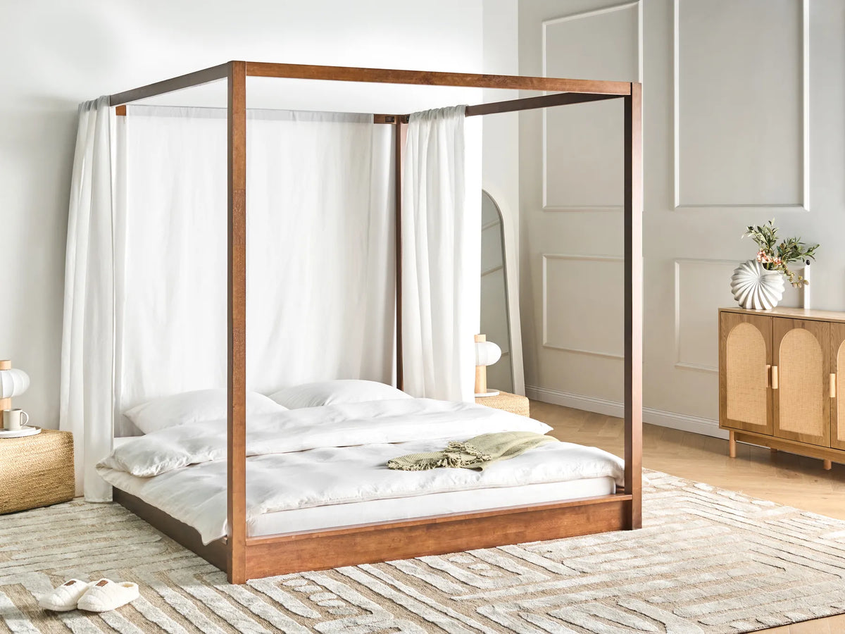 Four Poster Bed Wood HERLIERE 180 x 200 cm (EU Super King) Dark Brown