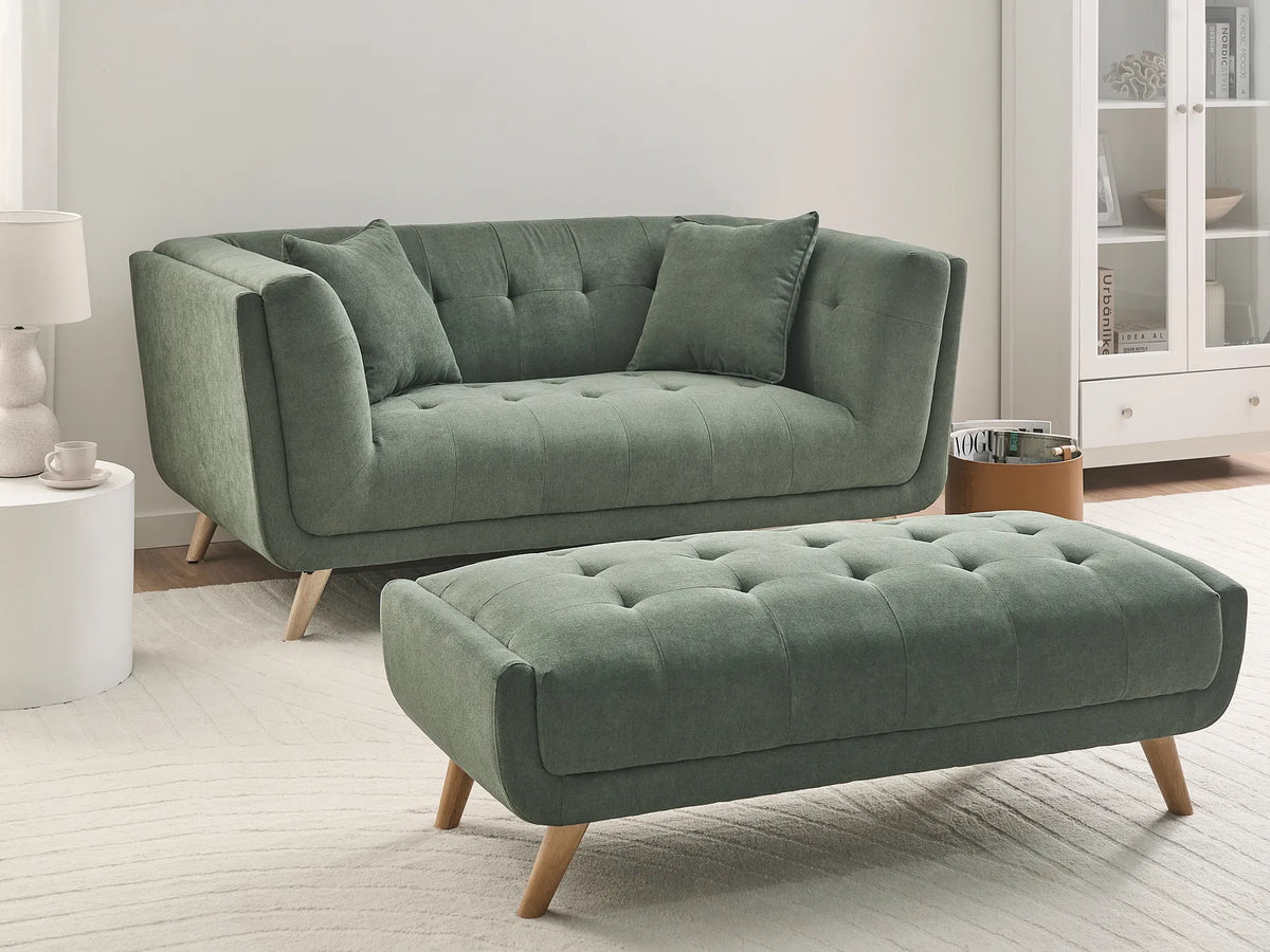Sofa 2 Seater HABO with Ottoman Fabric Green — In the room