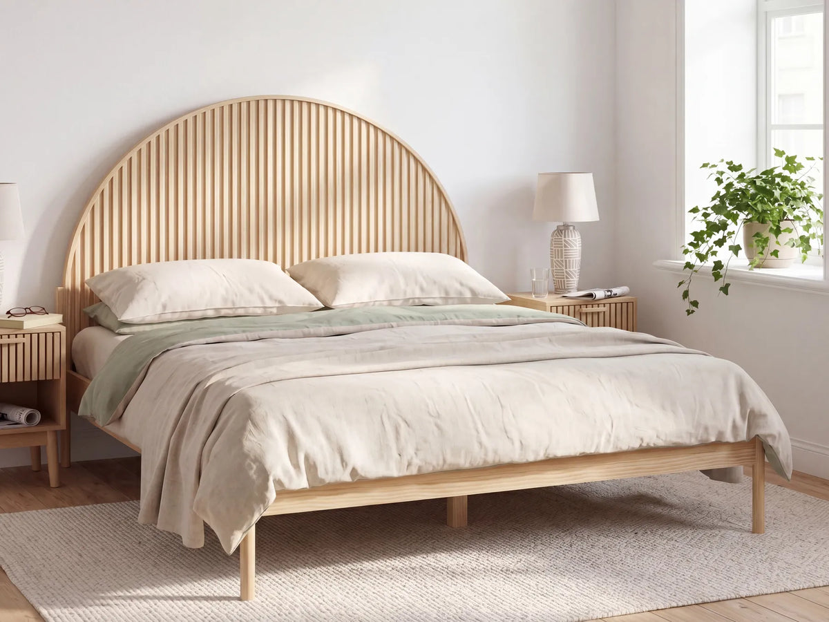 Bed Pine Wood MASCORTEL 180 x 200 cm (EU Super King) Light Brown — In the room