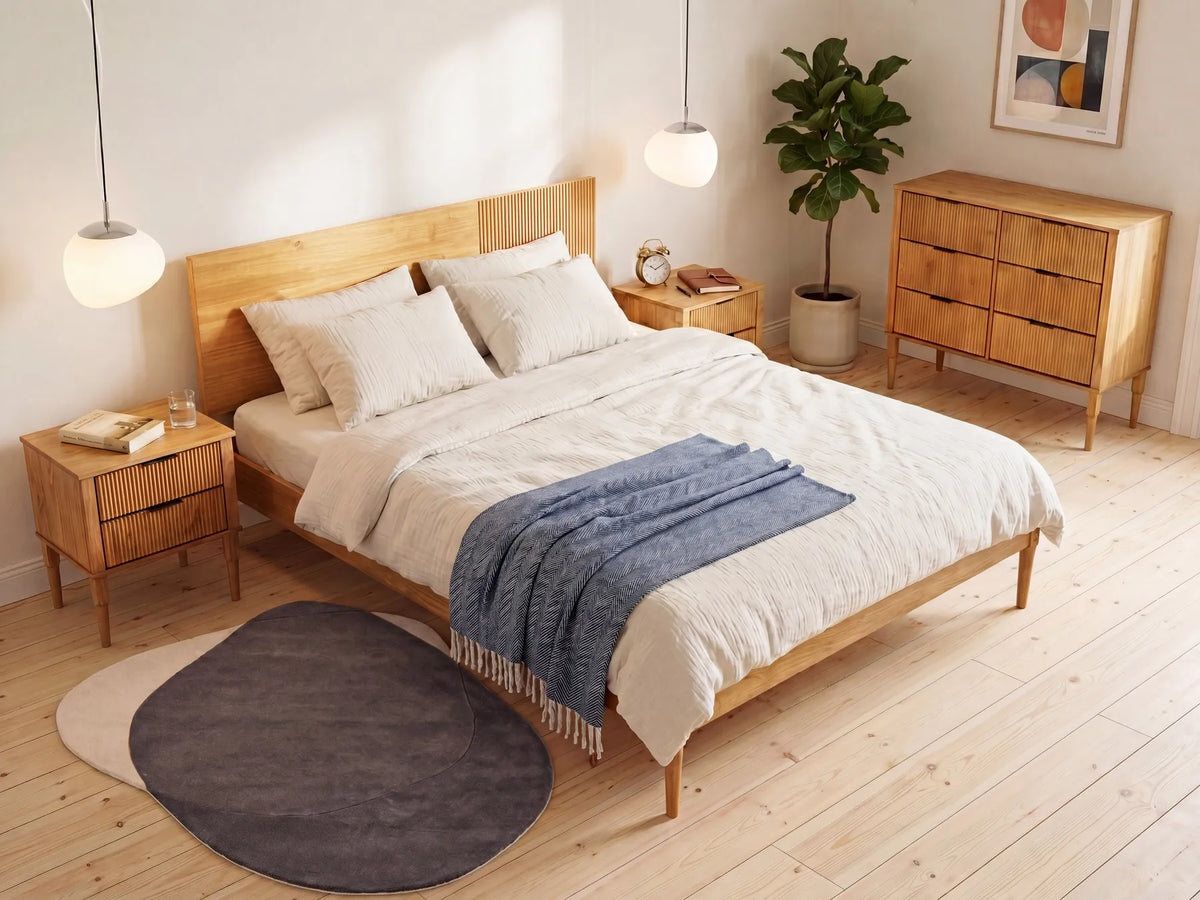 Bedroom Set Pine Wood FLAVIGNAC 180 x 200 cm (EU Super King) Light Brown — In the room