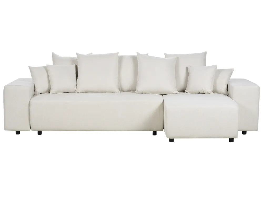 Corner Sofa Bed 3 Seater LUSPA with Storage Fabric Light Beige Left Hand