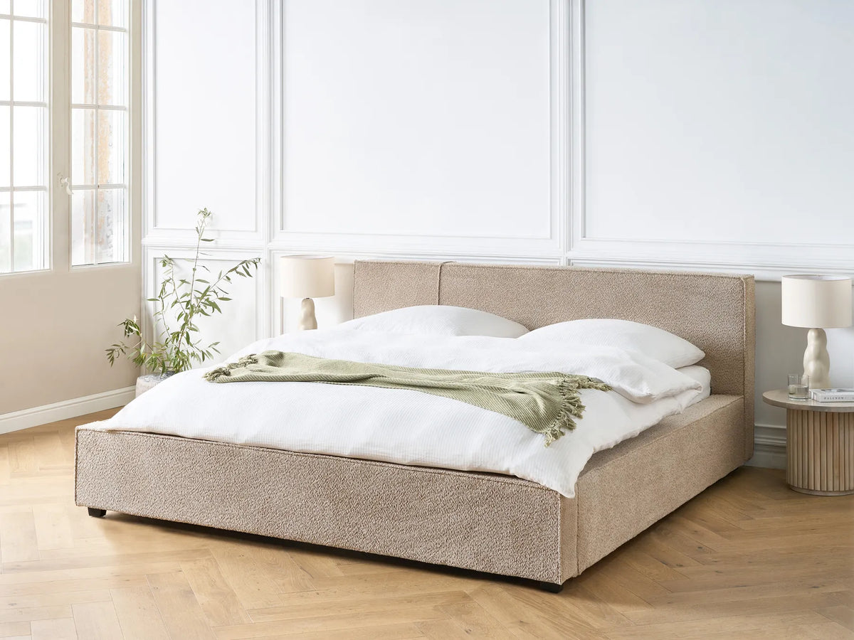 Bed Boucle MIRANDE 180 x 200 cm (EU Super King) Taupe — In the room