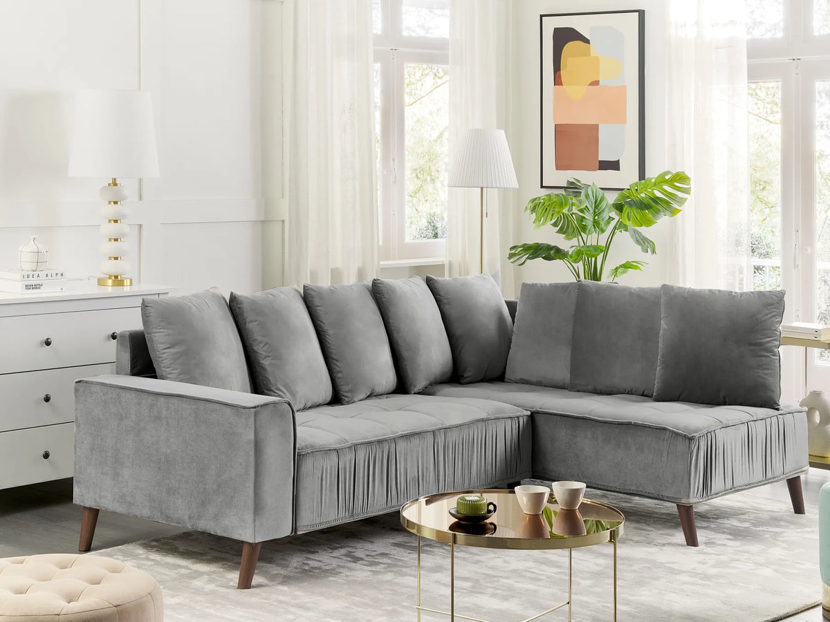 Corner Sofa 3 Seater GRENA Velvet Light Grey Left Hand — In the room